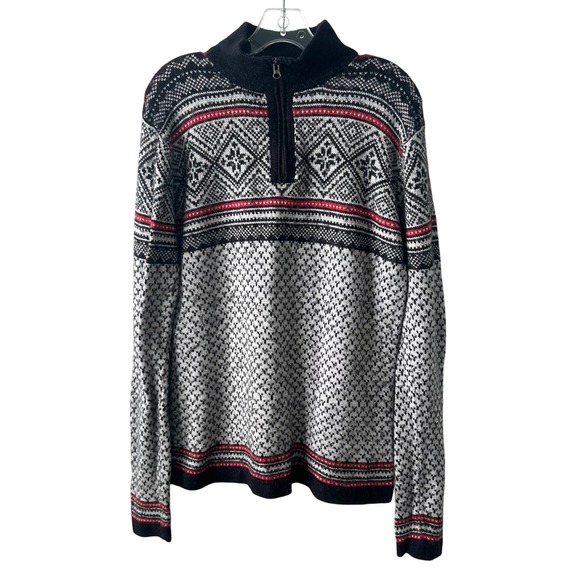 Artesania Women's Blue Gray Fair Isle Print Quarter Zip Sweater in Size XL - Picture 1 of 11